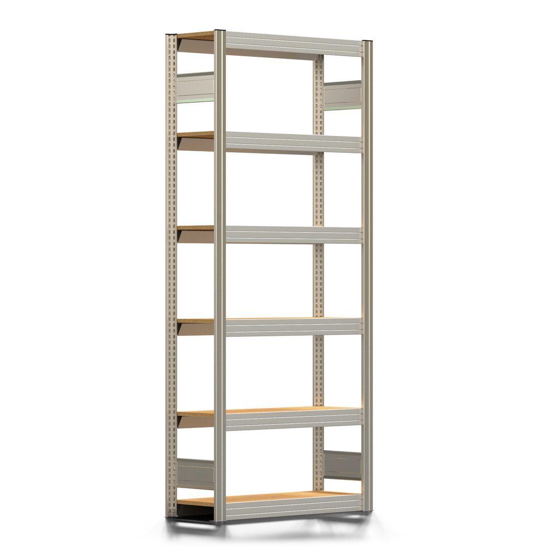 Archivregal mit Holzböden - Tiefenriegel - 6 Ebenen - 250 kg - 2.075 x 875 x 300 mm (HxBxT) - Anbauregal - verzinkt - Steckregal BERT