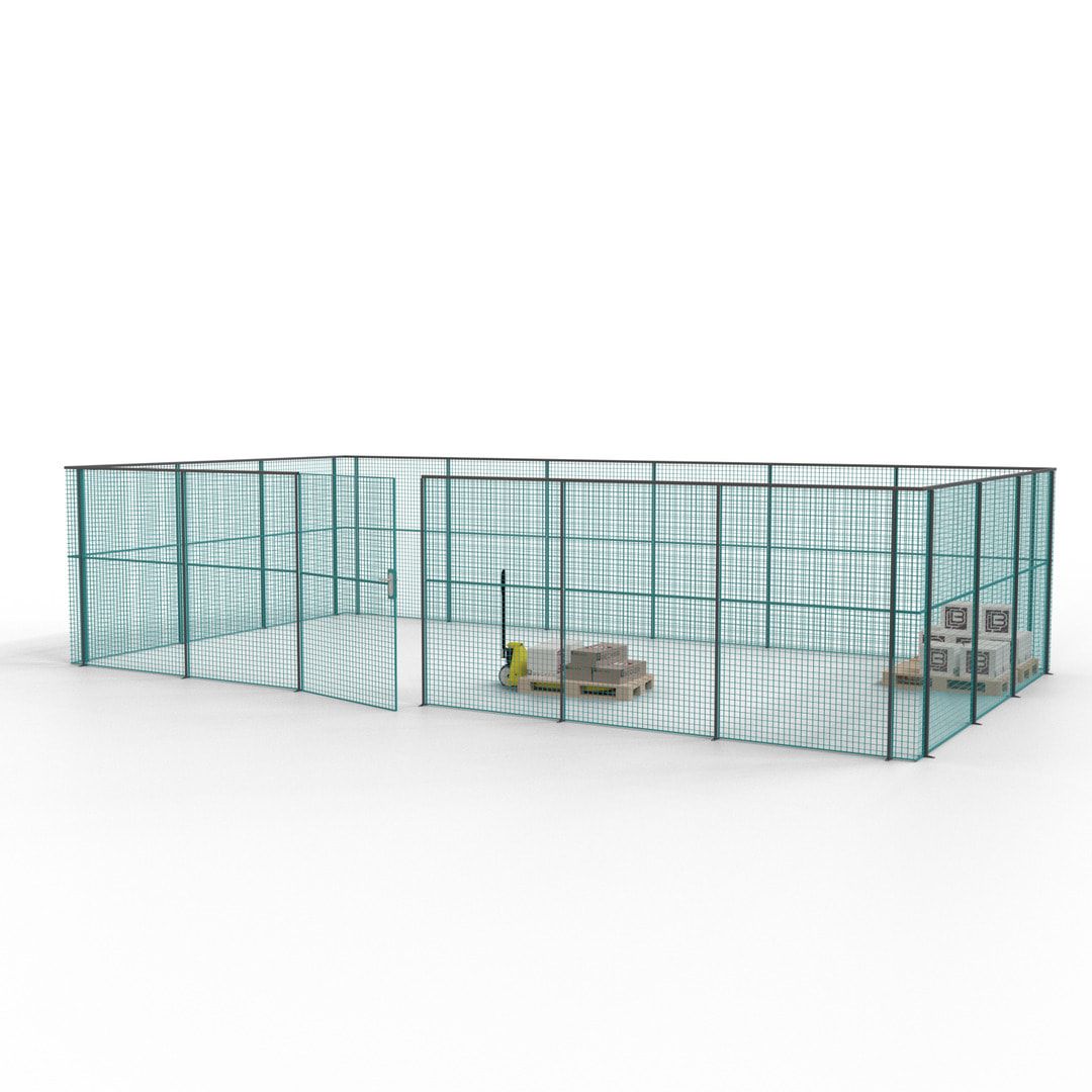 Maschinen Schutzgitter - Hallentrennwand - Sicherheitszaun - Tür - 27 m - 2.200 x 9.400 x 4.900 mm (HxBxT) - enzianblau