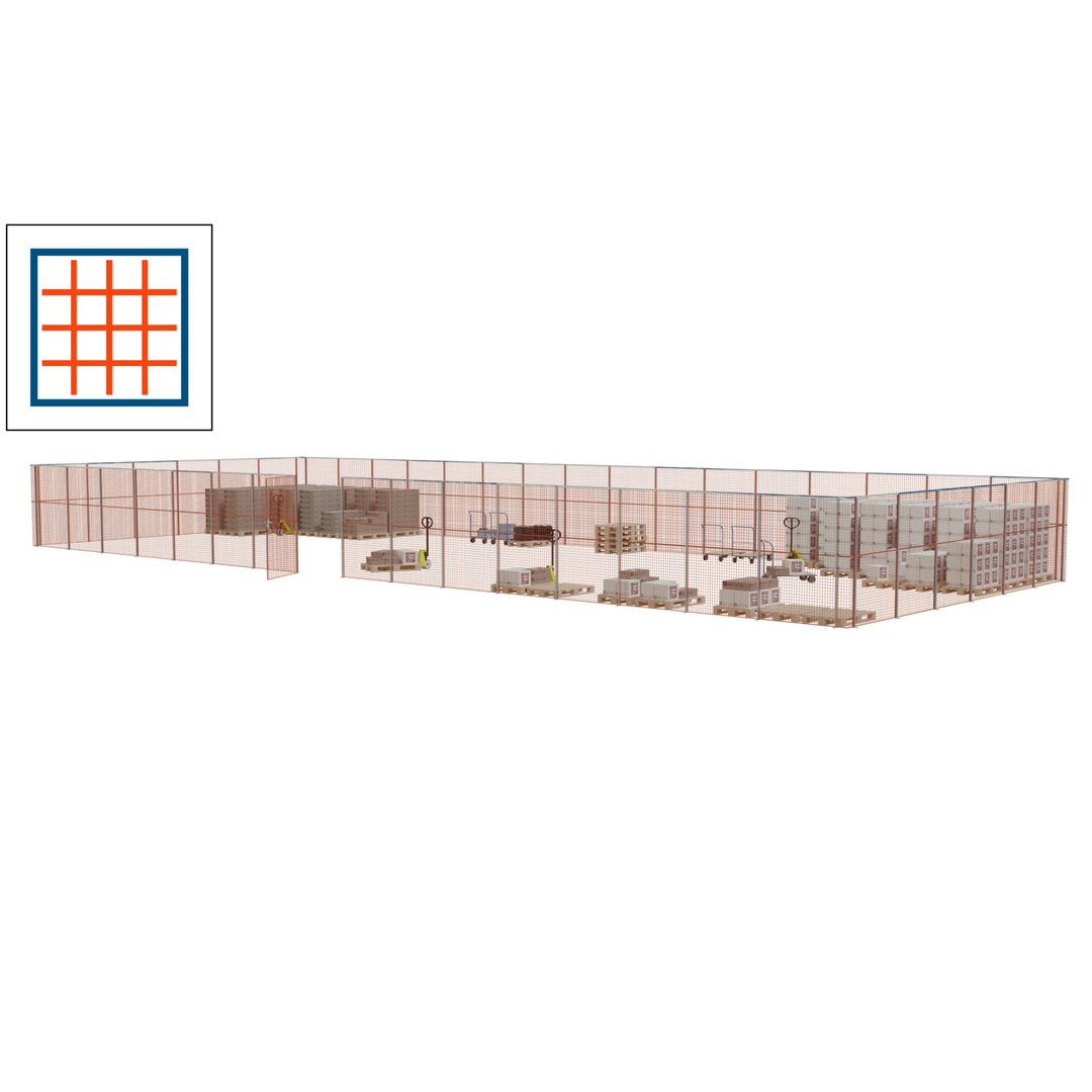 Maschinen Schutzgitter - Hallentrennwand - Sicherheitszaun - Tür - 66 m - 2.200 x 24.400 x 9.400 mm (HxBxT) - enzianblau