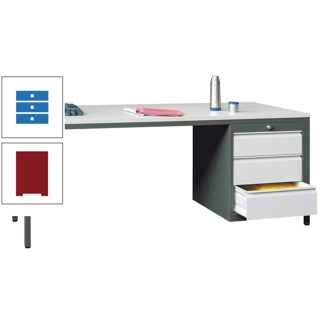 Meisterschreibtisch - 3 Schubladen 150 / 175 mm - 720 x 1.700 x 800 mm (HxBxT) - anthrazitgrau