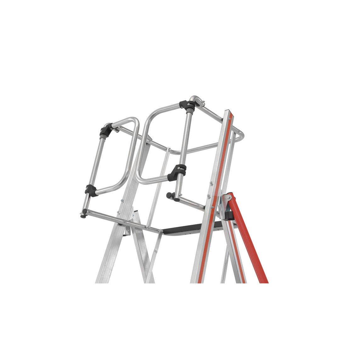 Erweiterbare Plattformleiter - Länge 1.850 mm - Plattform mit Geländer - mit Ablageschale - Aluleiter