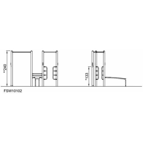Combi 1 Bank, Rumpf- Rücken, pulverbeschichtet, massiv, feuerverzinkt, QR-Code, Kompan Fitnessapp, 2.400 x 2.300 x 3.160 mm (HxBxT), Farbe Anthrazit