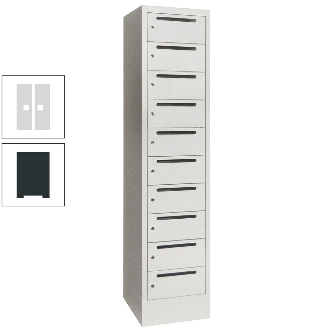 Postverteilerschrank, Schließfachschrank, 1 Abteil a 400 mm, 10 Fächer, 1.850 x 400 x 500 mm (HxBxT), Korpus anthrazitgrau, Front anthrazitgrau