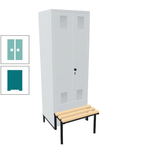Doppel-Spind, Garderobenschrank, Buche Sitzbank integriert, 2 Abteile a 400 mm, Korpus anthrazitgrau, Tür anthrazitgrau, 1.850 x 800 x 815 mm (HxBxT)