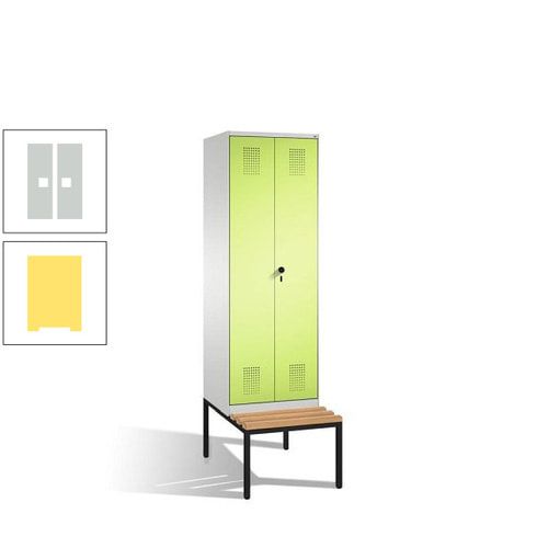Doppel-Spind, Garderobenschrank, Buche Sitzbank untergebaut, 2 Abteile a 300 mm, Korpus anthrazitgrau, Tür anthrazitgrau, 2.090 x 600 x 815 mm (HxBxT)