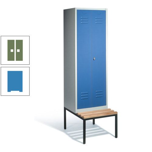 Doppel-Spindschrank, Buche Sitzbank untergebaut, 2 Abteile a 300 mm, Korpus lichtgrau, Tür anthrazitgrau, 2.090 x 610 x 815 mm (HxBxT)