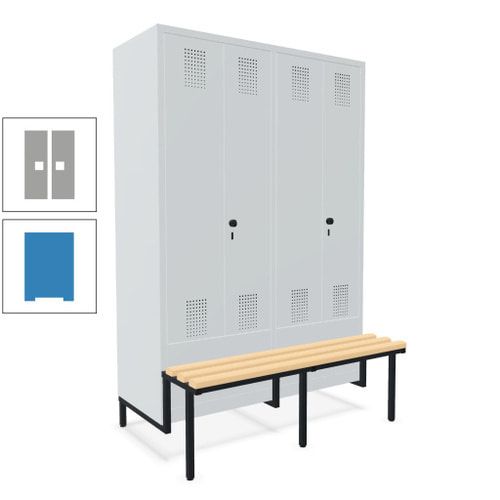Doppel-Spind, Garderobenschrank, Buche Sitzbank integriert, 4 Abteile 300 mm, Korpus anthrazitgrau, Tür anthrazitgrau, 1.850 x 1.200 x 815 mm (HxBxT)