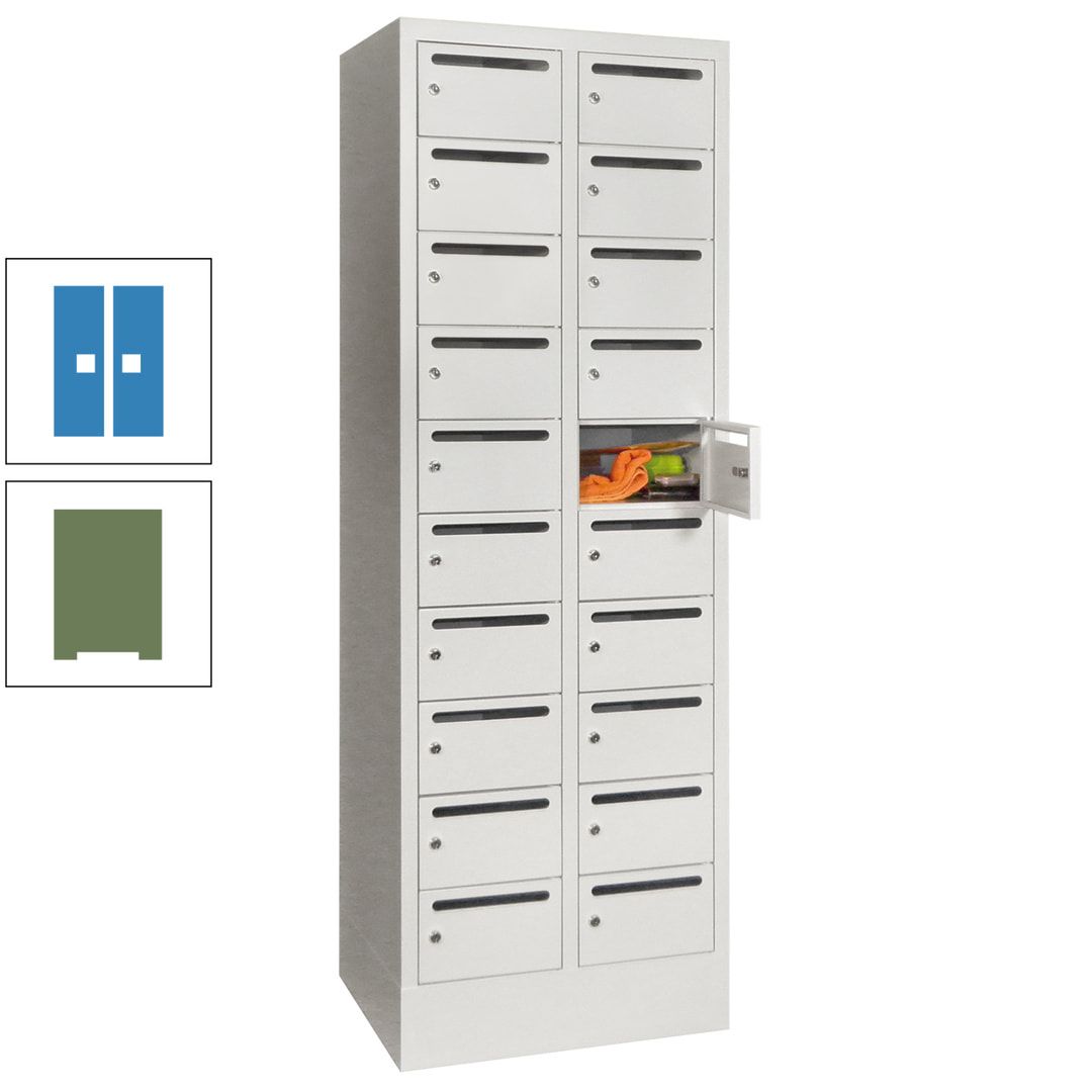 Postverteilerschrank, Schließfachschrank, 2 Abteile a 300 mm, 20 Fächer, 1.850 x 600 x 500 mm (HxBxT), Korpus anthrazitgrau, Front anthrazitgrau