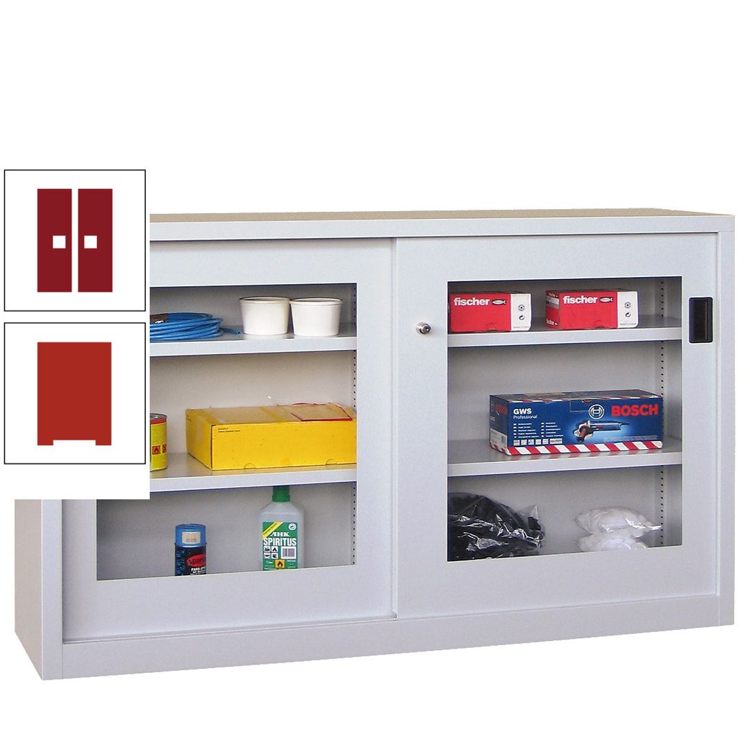 Schiebetürenschrank - Sichtfenstertüren - 1.000x1.500x600 mm (HxBxT) - 4 Böden, verzinkt - Zylinderschloss - anthrazitgrau