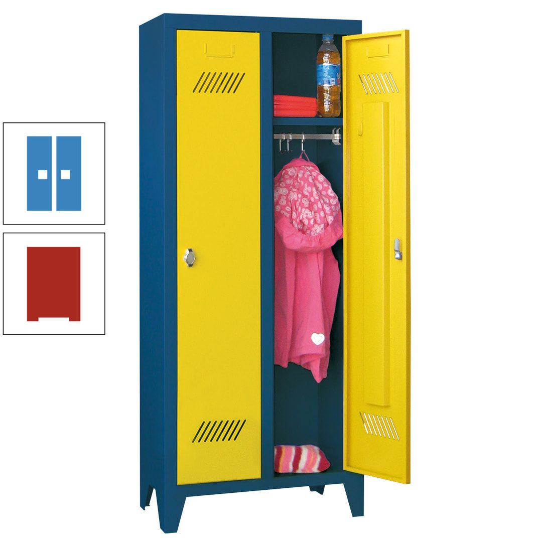 Spindschrank f. Kindergärten - mit Füßen - Höhe 1.300 mm - 2 Abteile a 250 mm - Zylinderschloss - anthrazitgrau