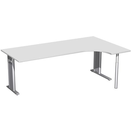 Eckschreibtisch, Ecke rechts, Füße einseitig verkürzt, C-Fuß Pro, 720 x 1.600 x 1.200 mm (HxBxT), Gestell silber, Dekor Ahorn