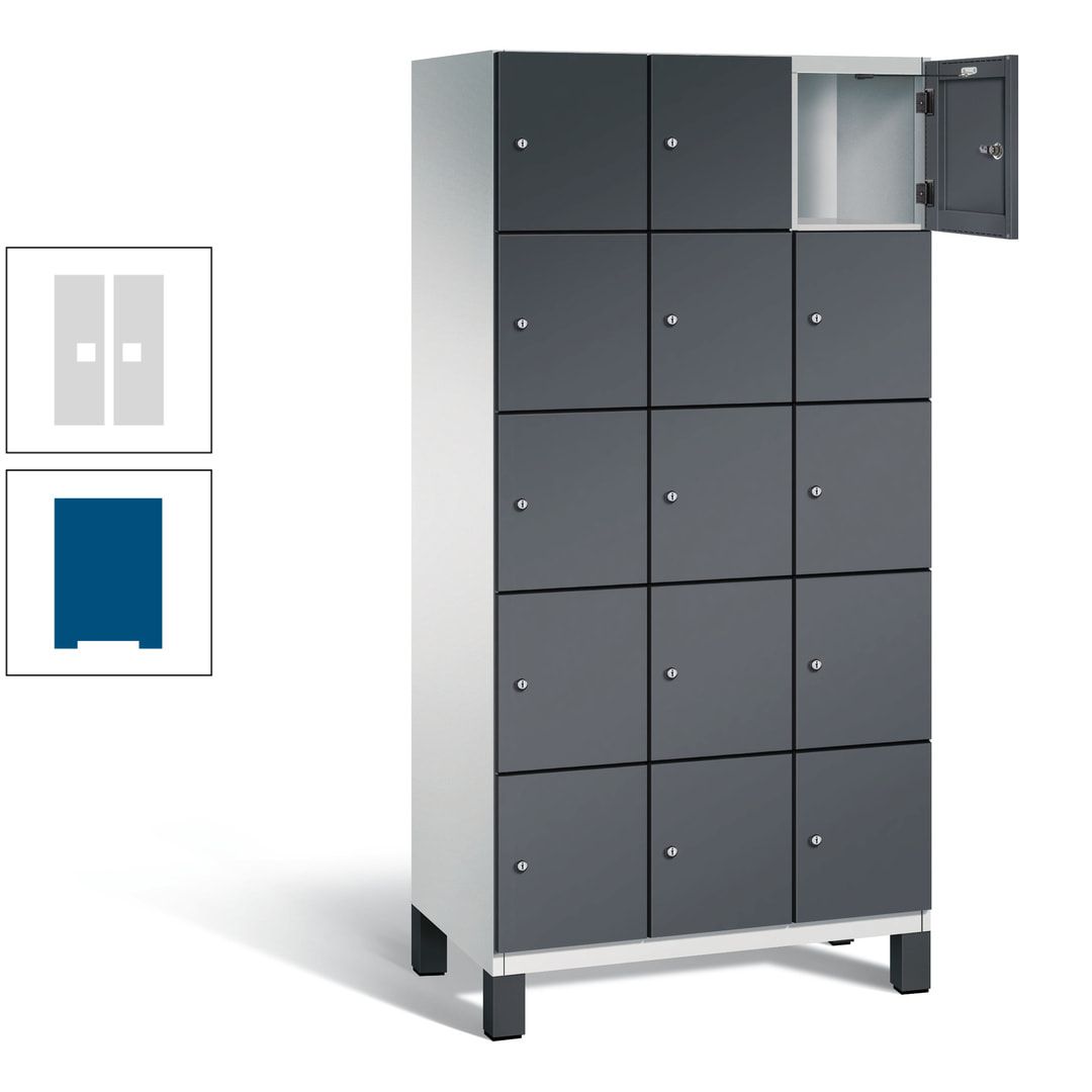 Fächerschrank, Stahlschrank, 15 Fächer, Türöffnungsbegrenzer, Füße, 1.980 x 900 x 525 mm (HxBxT), Korpus anthrazitgrau, Front anthrazitgrau