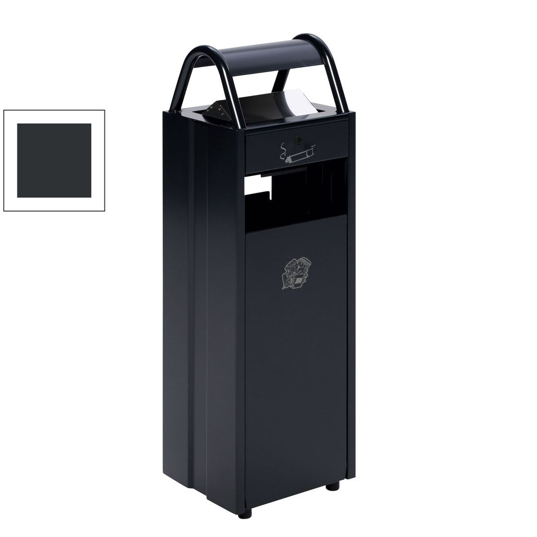 Abfallsammler mit Ascher und Schutzdach - Volumen 35 l - Ascher 5 l - 960 x 300 x 250 mm (HxBxT) - enzianblau