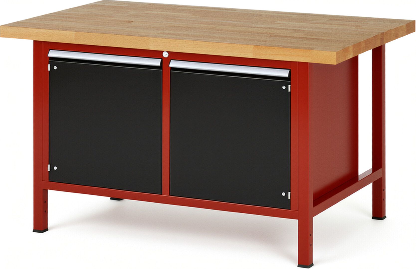 Werkbank mit 2 Schränken - höhenverstellbar 840-1.040 mm - 1.500 x 900 mm (BxT) - Traglast 1.250 kg - Buche - Anthrazitgrau