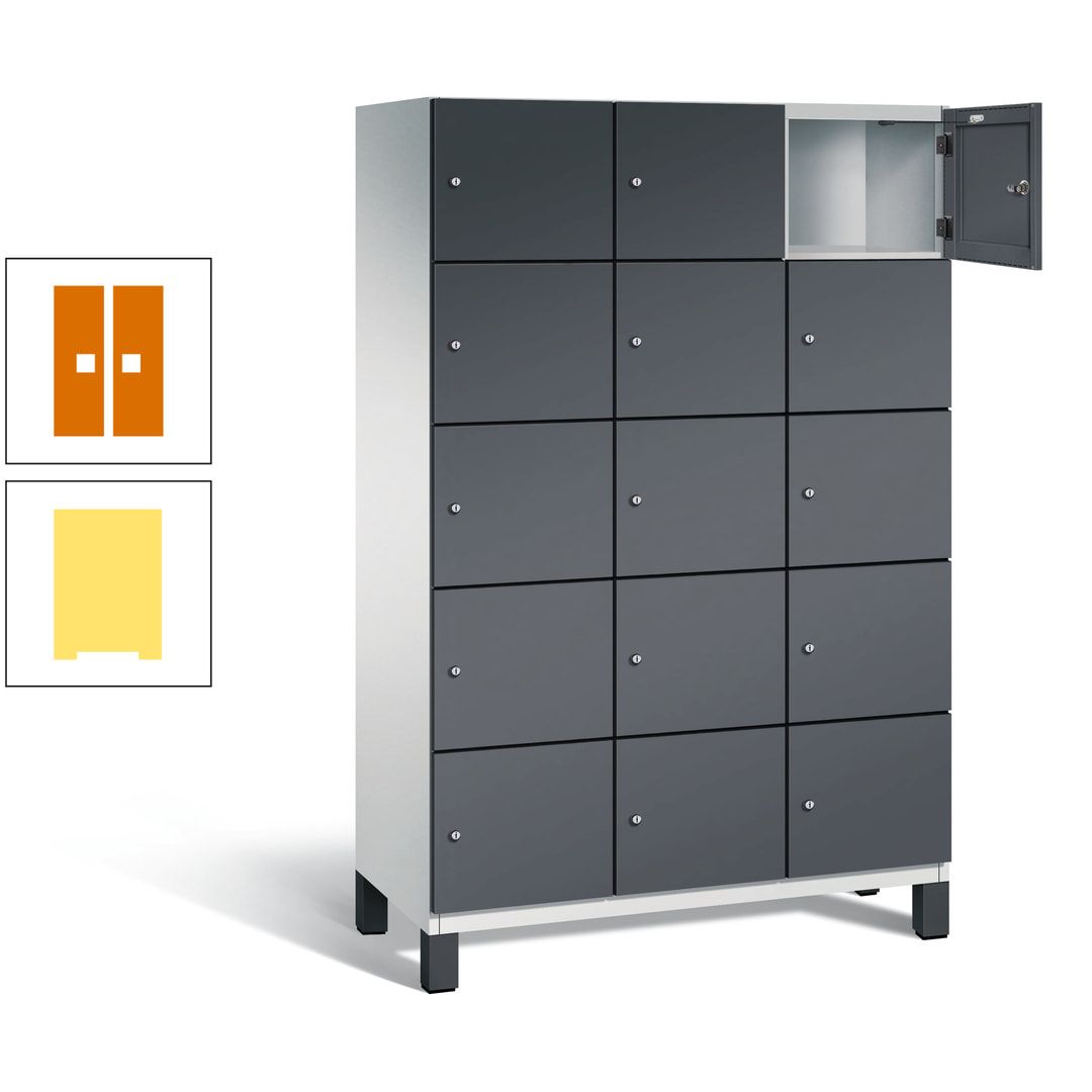 Fächerschrank, Stahlschrank, 15 Fächer, Türöffnungsbegrenzer, Füße, 1.980 x 1.200 x 525 mm (HxBxT), Korpus anthrazitgrau, Front anthrazitgrau