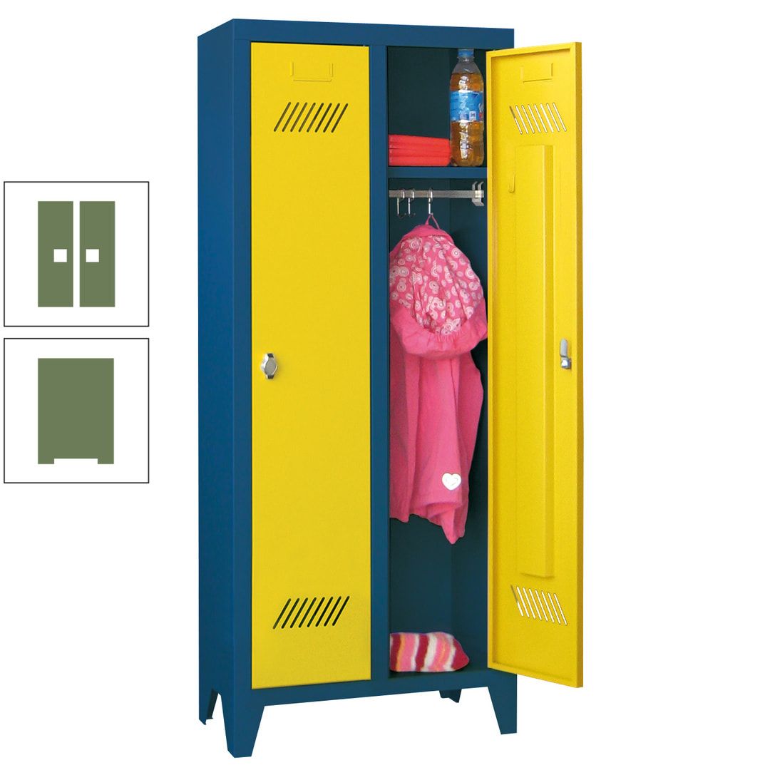 Spindschrank f. Kindergärten - mit Füßen - Höhe 1.300 mm - 2 Abteile a 250 mm - Zylinderschloss - anthrazitgrau