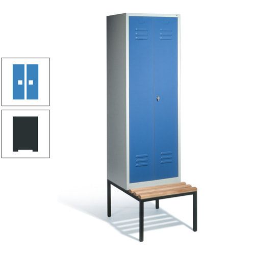 Doppel-Spindschrank, Buche Sitzbank untergebaut, 2 Abteile a 300 mm, Korpus lichtgrau, Tür anthrazitgrau, 2.090 x 610 x 815 mm (HxBxT)