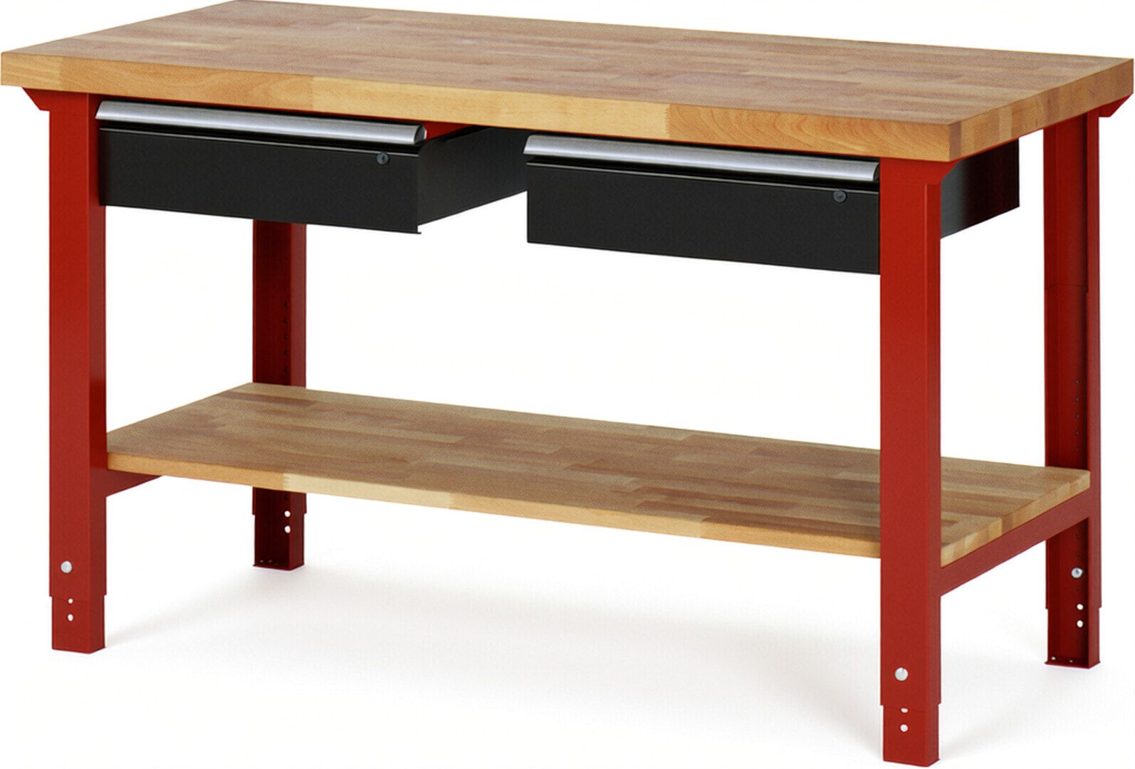 Werkbank mit Ablage - 2 Schubladen - 150:2 - höhenverstellbar 790 - 1.140 mm - 1.500 x 700 mm (BxT) - 750 kg - Buche - Anthrazitgrau
