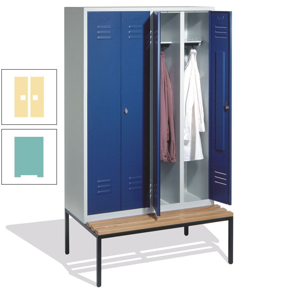 Doppel-Spindschrank, Buche Sitzbank untergebaut, 4 Abteile a 300 mm, Korpus lichtgrau, Tür anthrazitgrau, 2.090 x 1.190 x 815 mm (HxBxT)