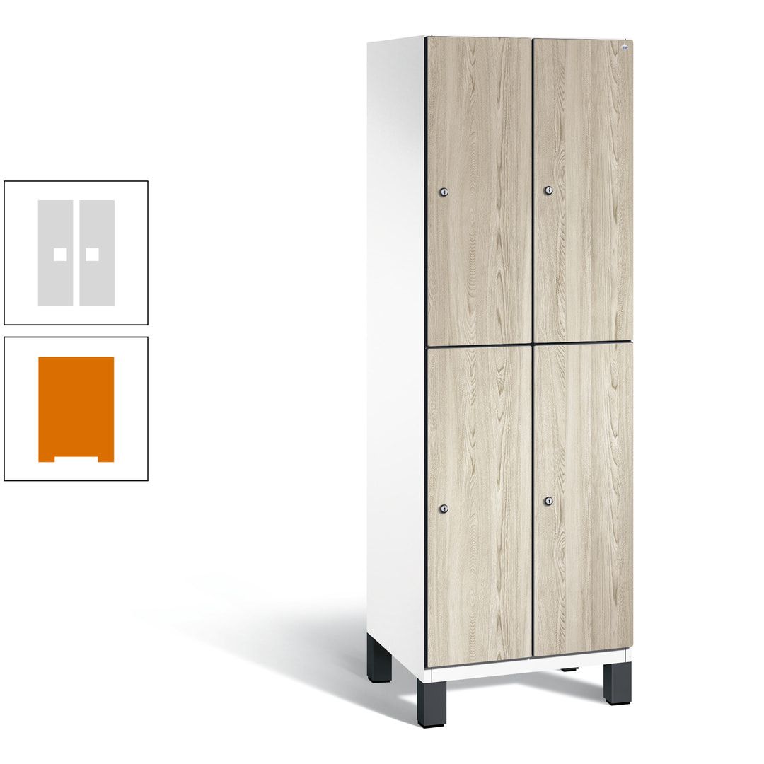 Fächerschrank, Garderobenschrank, mit Füßen, 2 Abteile, 1.980 x 600 x 525 mm (HxBxT), Korpus anthrazitgrau, Tür Donau-Ahorn