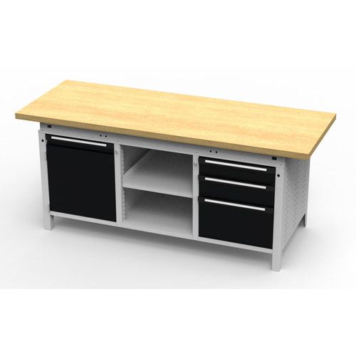 OTTOKIND Werkbank - bündige Arbeitsplatte - 850 x 1.695 x 750 mm (HxBxT) - 3 Schubladen - 1 Schrank - 2 Ablageböden - lichtgrau / anthrazitgrau