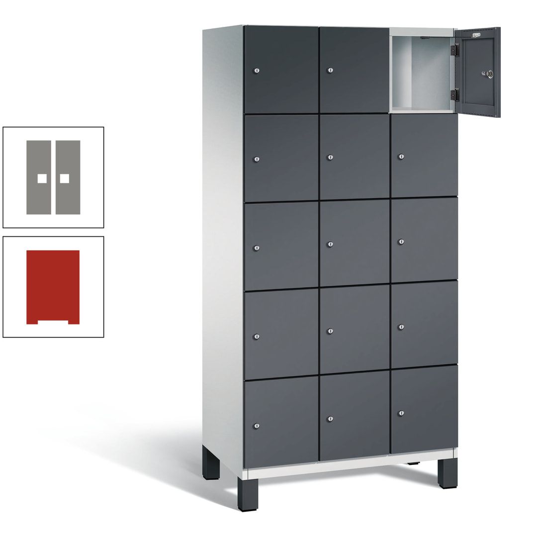 Fächerschrank, Stahlschrank, 15 Fächer, Türöffnungsbegrenzer, Füße, 1.980 x 900 x 525 mm (HxBxT), Korpus anthrazitgrau, Front anthrazitgrau