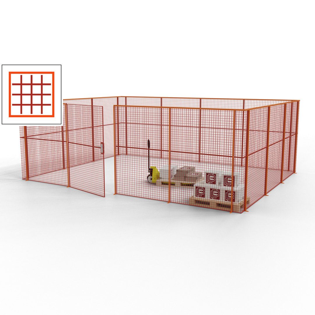 Maschinen Schutzgitter - Hallentrennwand - Sicherheitszaun - Tür - 21 m - 2.200 x 6.400 x 4.900 mm (HxBxT) - enzianblau