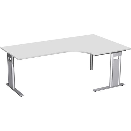 Eckschreibtisch, Eckteil 800 mm, Ecke rechts, Füße einseitig verkürzt, C-Fuß Pro, 720 x 1.600 x 1.200 mm (HxBxT), Gestell silber, Dekor Ahorn