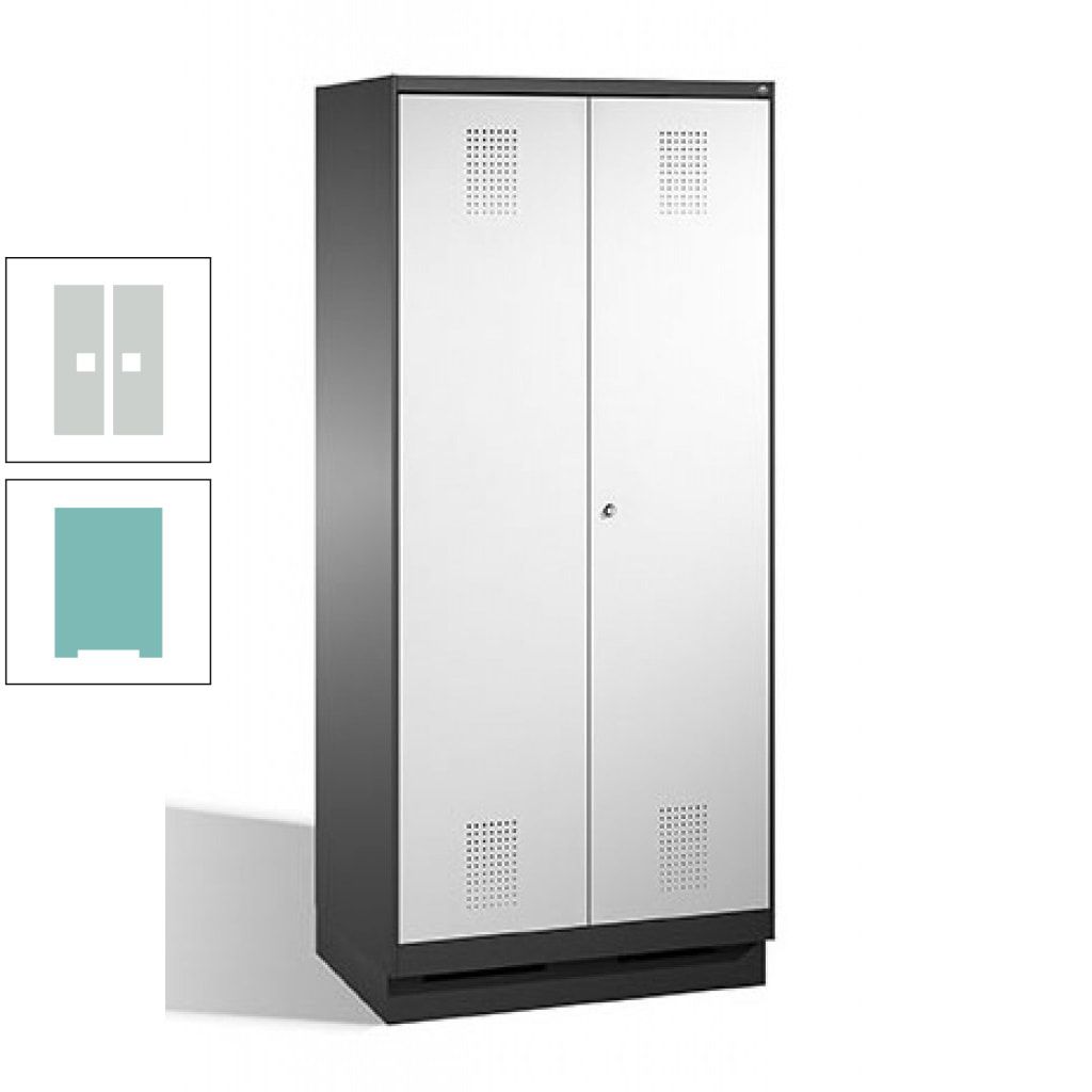 Doppel-Spind, Doppeltüren, Garderobenschrank mit Sockel, 2 Abteile a 400 mm, Korpus anthrazitgrau, Tür anthrazitgrau, 1.800 x 800 x 500 mm (HxBxT)