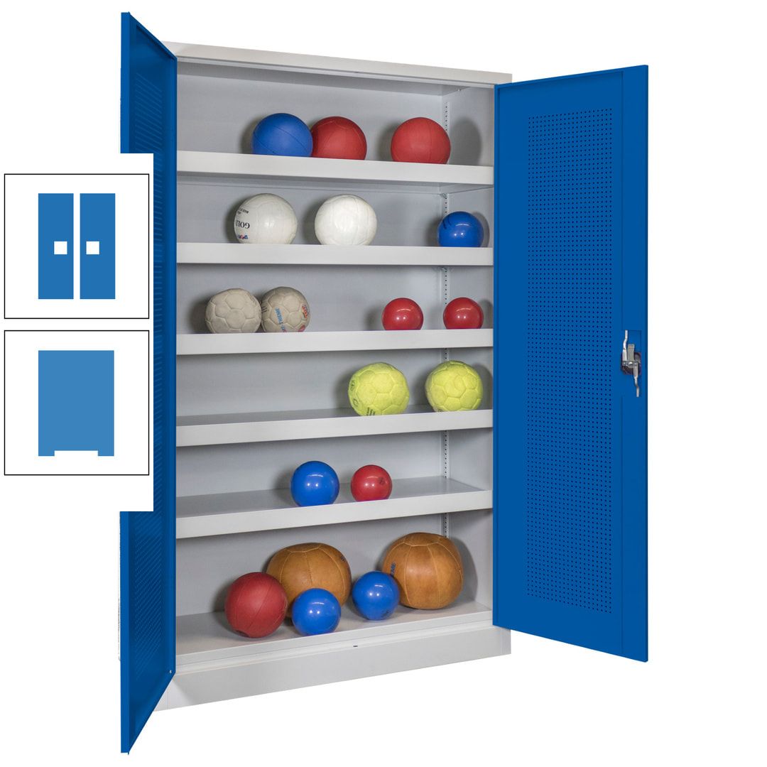 Ballschrank - Lochfeldtüren - 5 Böden - 1.950x1.200x500 mm (HxBxT) - anthrazitgrau
