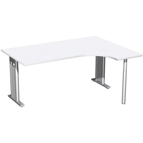Eckschreibtisch, Ecke rechts, Füße einseitig verkürzt, C-Fuß Pro, 720 x 1.600 x 1.200 mm (HxBxT), Gestell silber, Dekor Ahorn