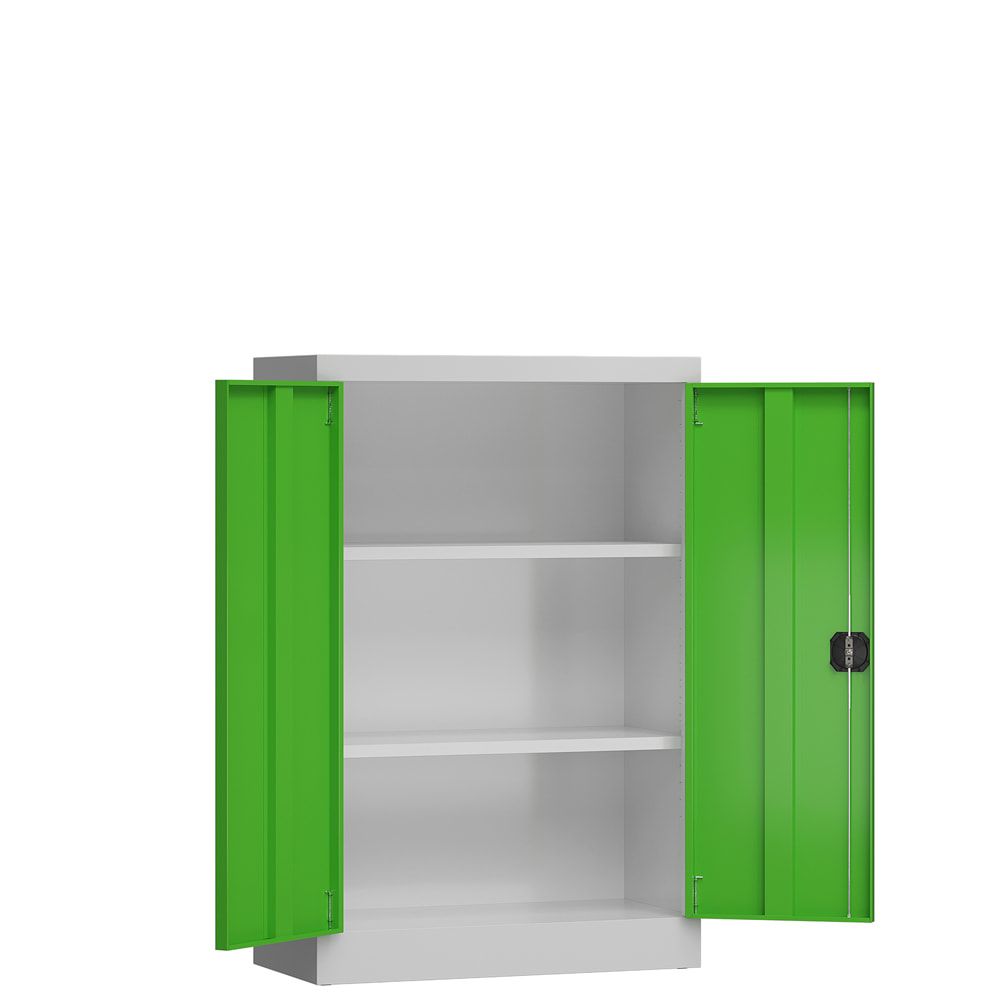 Aktenschrank, Büroschrank, abschließbar, Flügeltüren, 2 Fachböden, 1.200 x 800 x 380 mm (HxBxT), Stahl, Korpus und Türen lichtgrau