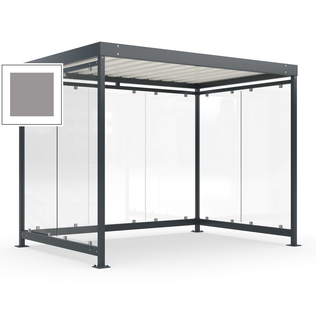 Raucherunterstand, Bausatz, Fahrgastunterstand, Bushaltestelle, 2.510 x 3.180 x 2.165 mm (HxBxT), 7 Wände, Achatgrau