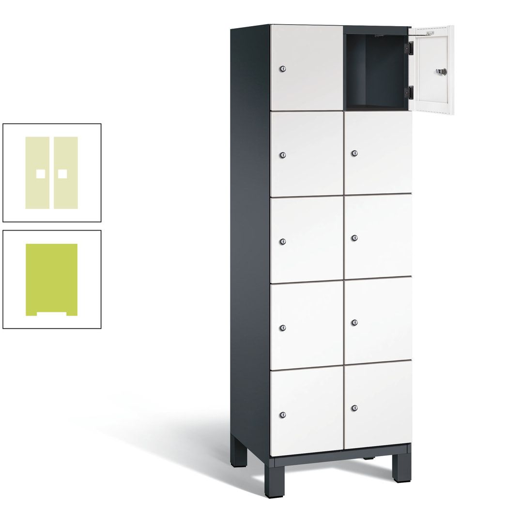Fächerschrank, Stahlschrank, 10 Fächer, Türöffnungsbegrenzer, Füße, 1.980 x 600 x 525 mm (HxBxT), Korpus anthrazitgrau, Front anthrazitgrau