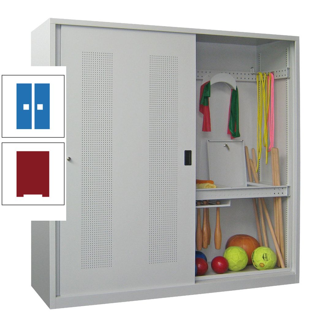 Ballschrank - Schiebetüren mit Lochfeld - Trennwand - 1.950x2.000x600 mm (HxBxT) - anthrazitgrau