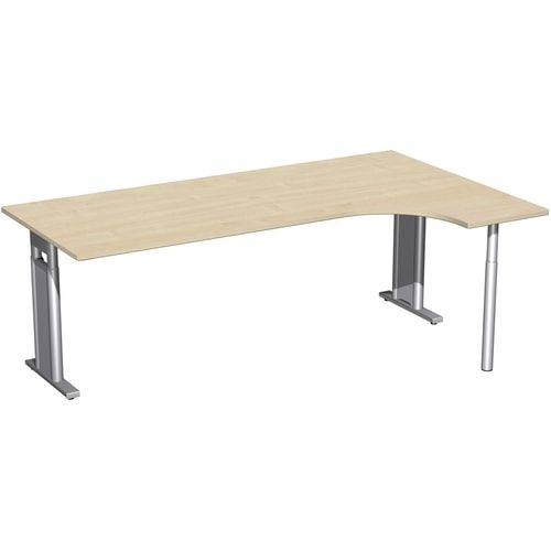 Eckschreibtisch, Ecke rechts, Füße einseitig verkürzt, C-Fuß Pro, höhenverstellbar, 680-820 x 1.600 x 1.200 mm (HxBxT), Dekor Ahorn