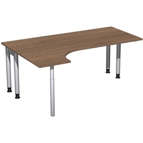 Eckschreibtisch, Ecke links, Füße einseitig verkürzt, 4-Fuß Pro, höhenverstellbar, 680-800 x 1.600 x 1.200 mm (HxBxT), Dekor Ahorn