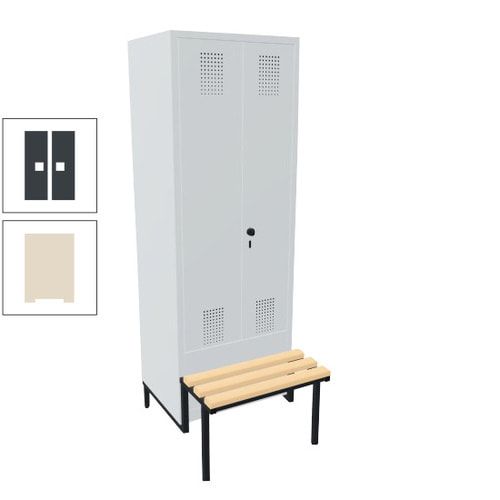 Doppel-Spind, Garderobenschrank, Buche Sitzbank integriert, 2 Abteile a 400 mm, Korpus anthrazitgrau, Tür anthrazitgrau, 1.850 x 800 x 815 mm (HxBxT)