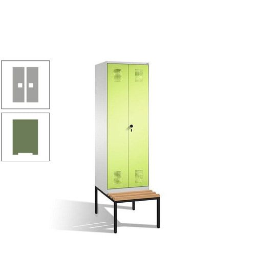 Doppel-Spind, Garderobenschrank, Buche Sitzbank untergebaut, 2 Abteile a 300 mm, Korpus anthrazitgrau, Tür anthrazitgrau, 2.090 x 600 x 815 mm (HxBxT)