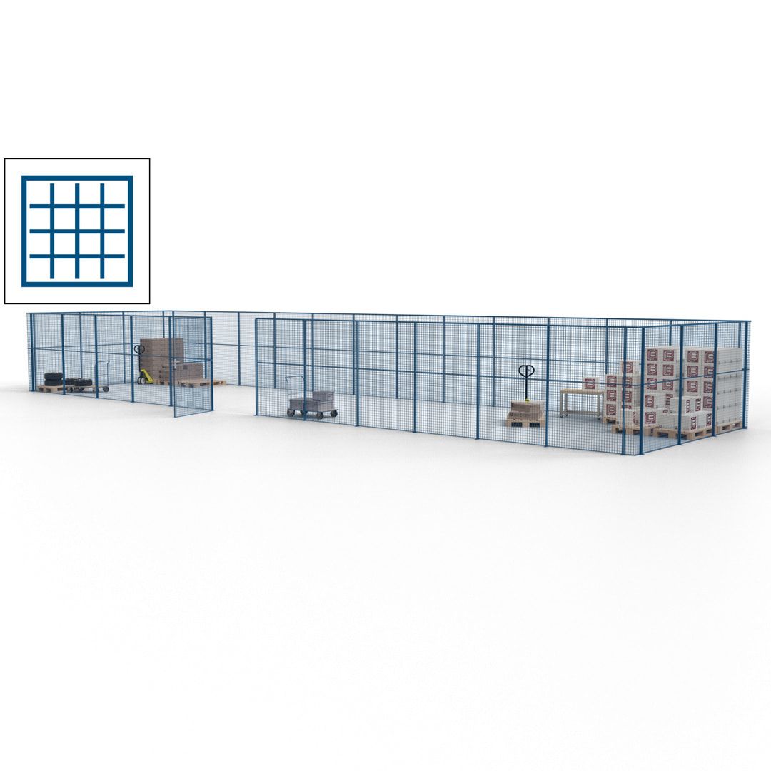 Maschinen Schutzgitter - Hallentrennwand - Sicherheitszaun - Tür - 45 m - 2.200 x 18.400 x 4.900 mm (HxBxT) - enzianblau