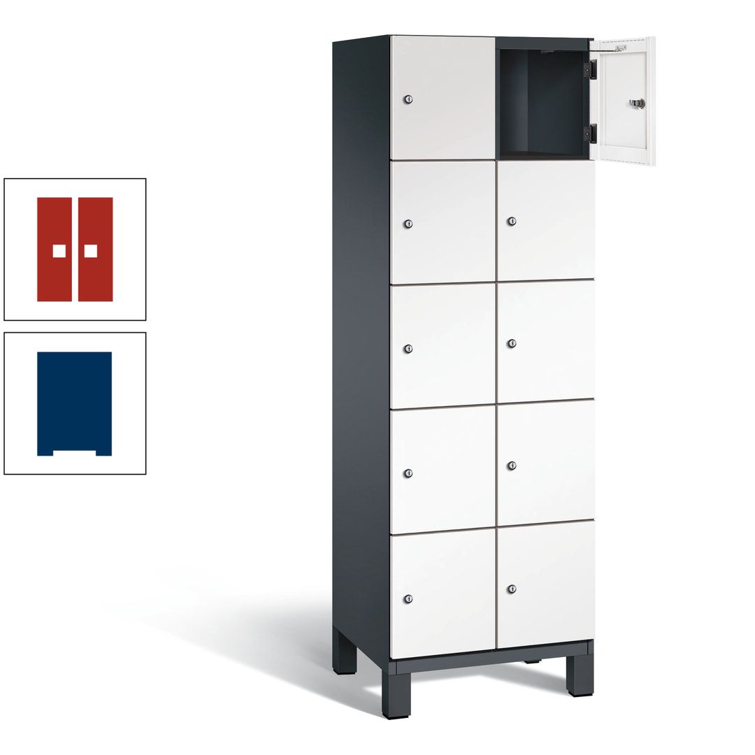 Fächerschrank, Stahlschrank, 10 Fächer, Türöffnungsbegrenzer, Füße, 1.980 x 600 x 525 mm (HxBxT), Korpus anthrazitgrau, Front anthrazitgrau