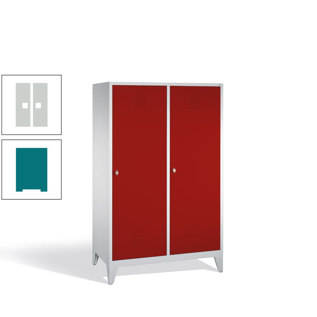 Doppel-Spind mit 2 Großtüren, Garderobenschrank mit Füßen, 4 Abteile a 300 mm, Korpus anthrazitgrau, Tür anthrazitgrau, 1.850 x 1.190 x 500 mm (HxBxT)