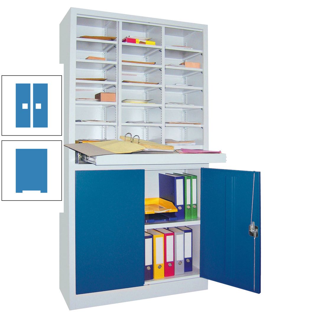 Aktenschrank - Büroschrank mit Sortierstation - 18 Fächer Ordnungsregal - Ausziehboden - 1.950 x 1.000 x 400 mm (HxBxT) - anthrazitgrau