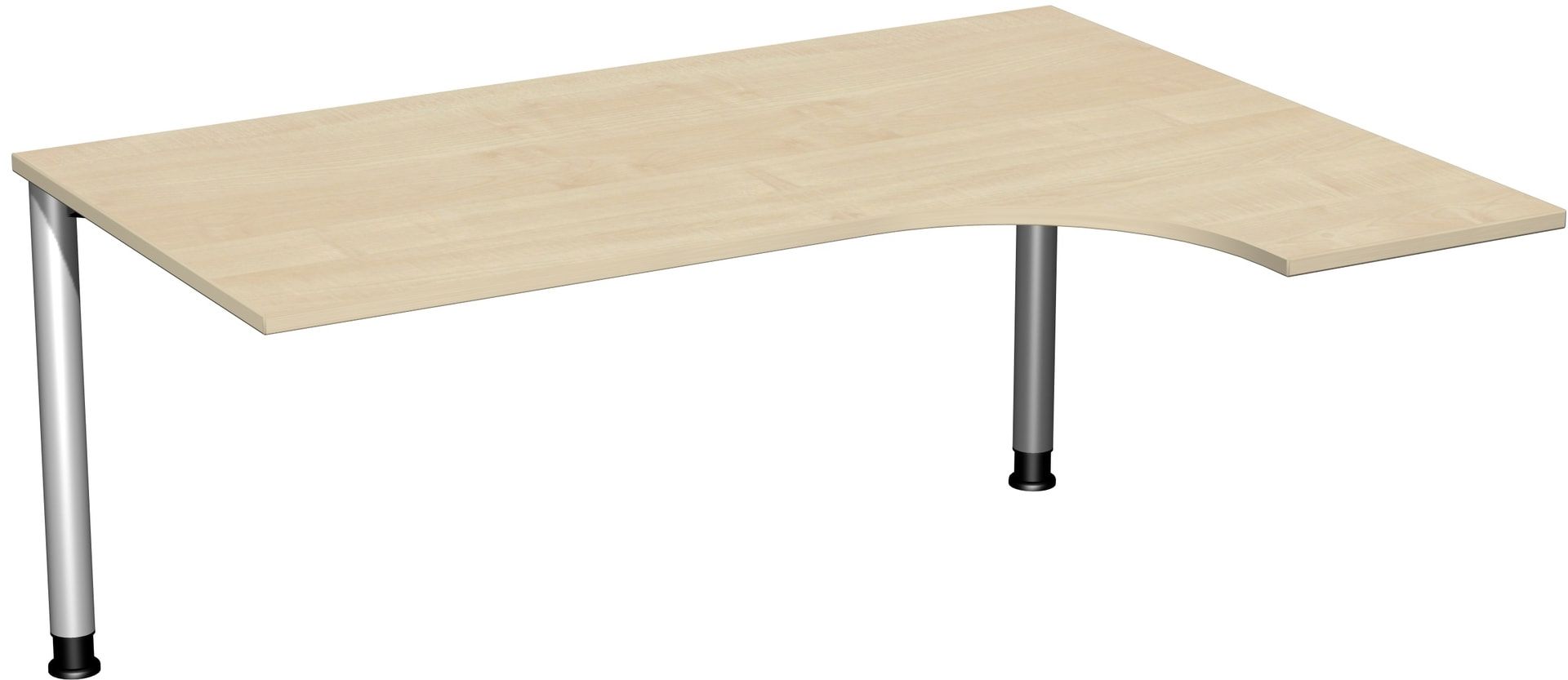 Eckschreibtisch mit einseitig verkürzten, 4-Fuß Flex, Ecke rechts, Höhe 680-800 mm, 1.600 x 1.200 mm (BxT), Gestell anthrazit, Ahorn