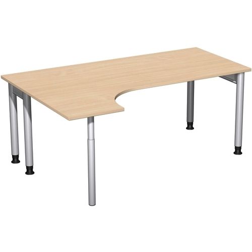Eckschreibtisch, Ecke links, Füße einseitig verkürzt, 4-Fuß Pro, höhenverstellbar, 680-800 x 1.600 x 1.200 mm (HxBxT), Dekor Ahorn