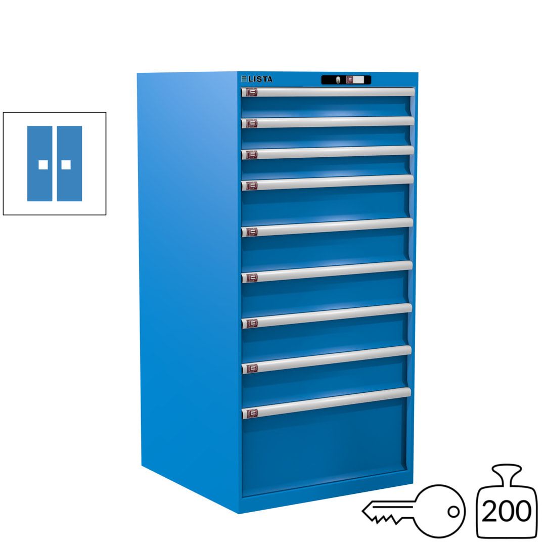 Lista Schubladenschrank - 13.106.010 - 1.450x717x725 mm (HxBxT) - 9 Schubladen - 200 kg - Key Lock - lichtblau (RAL 5012)