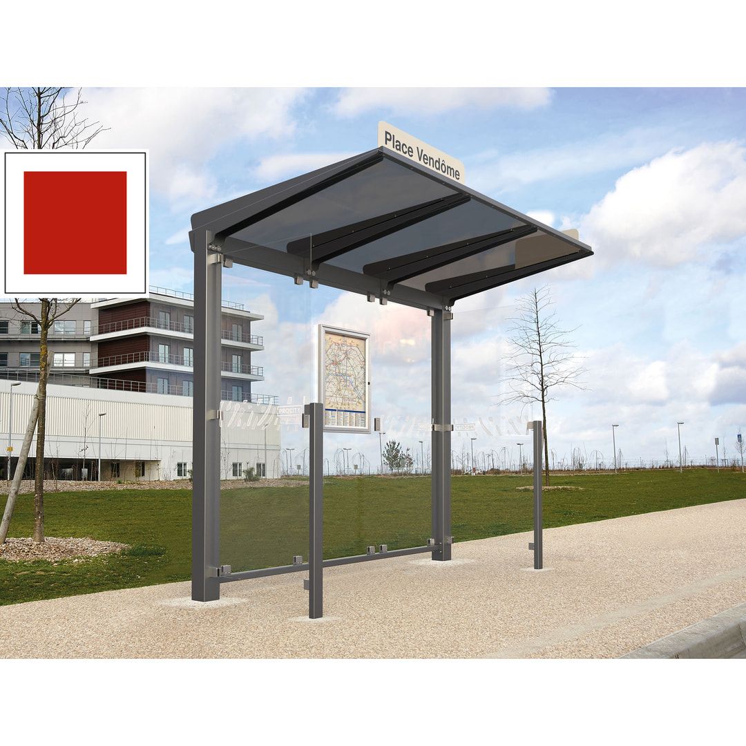 Buswartehalle - Unterstand - ESG - 2 Seitenverkleidungen - Fahrplankasten - Haltestellenschild - LED - 2.390 x 2.500 x 1.500 mm (HxBxT) - enzianblau