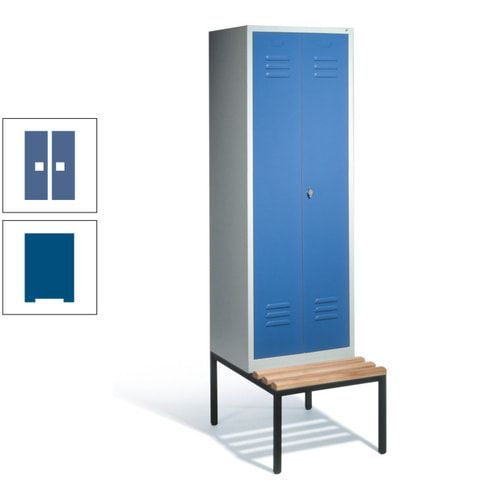 Doppel-Spindschrank, Buche Sitzbank untergebaut, 2 Abteile a 300 mm, Korpus lichtgrau, Tür anthrazitgrau, 2.090 x 610 x 815 mm (HxBxT)