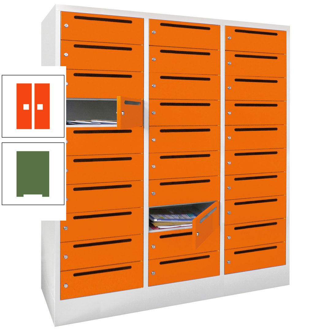 Postverteilerschrank, Schließfachschrank, 3 Abteile a 40 cm, 30 Fächer, 1.850 x 1.200 x 500 mm (HxBxT), Korpus anthrazitgrau, Front anthrazitgrau
