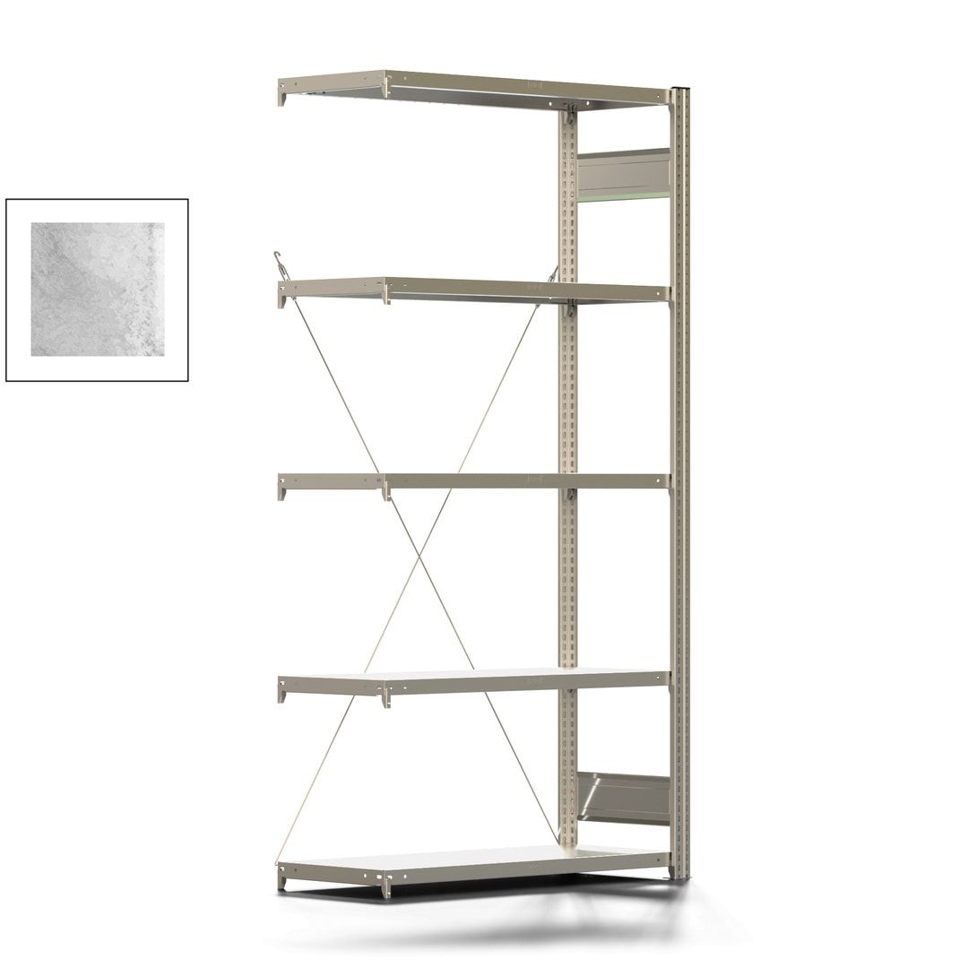 Fachbodenregal mit Tiefenriegel - 350 kg - 2.000 x 1.005 x 426 mm (HxBxT) - Anbauregal - 5 Böden - enzianblau - Lagerregal - Steckregal BERT